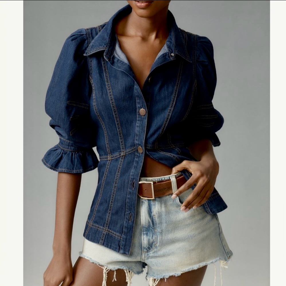 Anthropologienwt Puff Sleeve Denim Button-Down Shirt